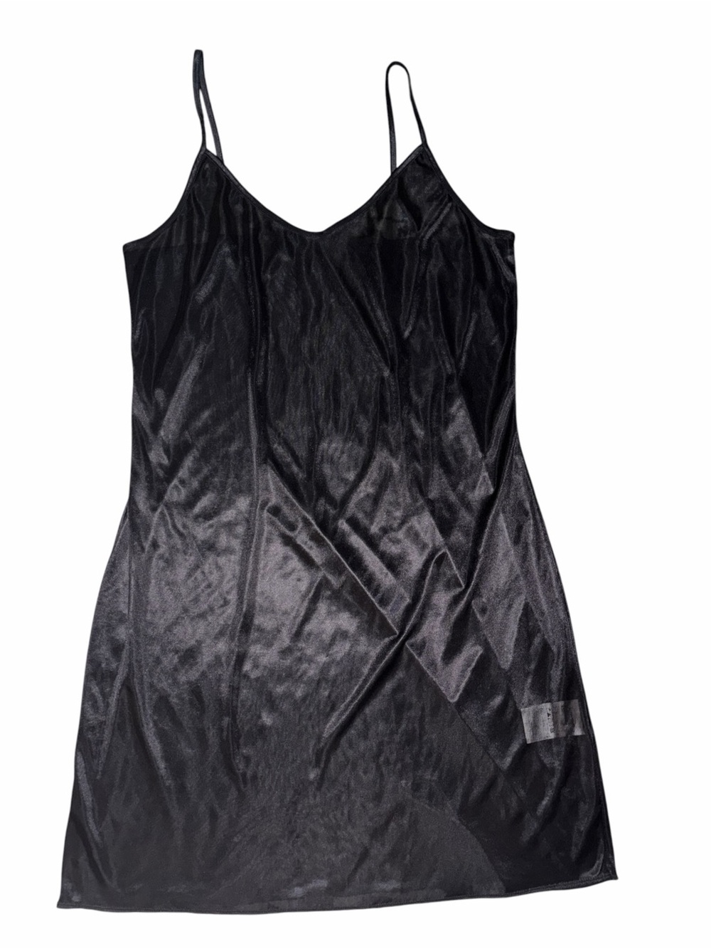 EUC Aldo Martins Black Satin Sheer Slip Dress Chemise XL Luxury Designer Staple